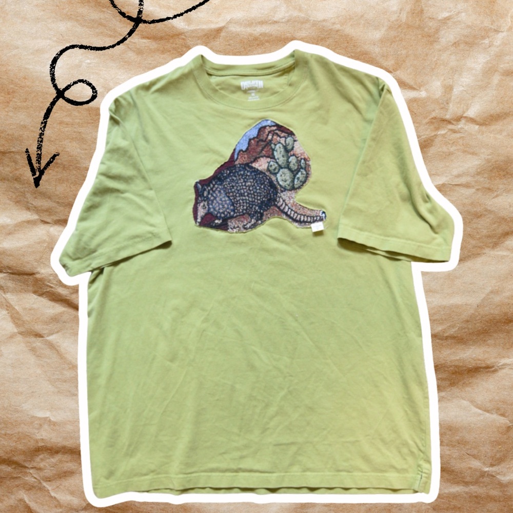 Reworked Duluth Trading Co Olive Armadillo Tee